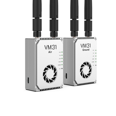 VM31 Video&amp;Data&amp;RCリンクは2つの周波数で 800MHz、1.4GHz) で,15kmのグレード (空から地面) の送信範囲を有する.